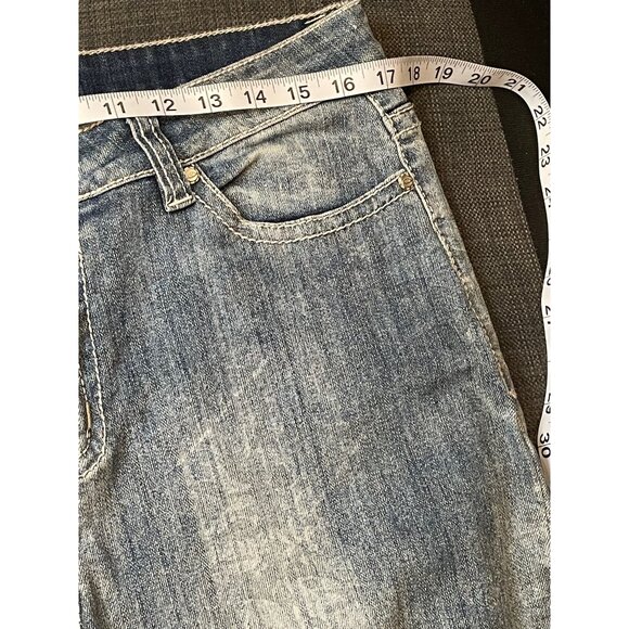 Nurture Womens Distressed Denim Jeans Subtle Leaf Print Raw Hem Size 14 - Picture 11 of 14